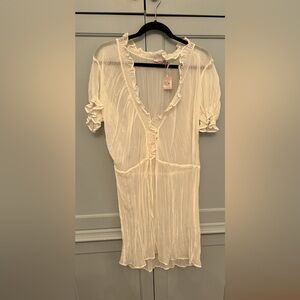 Calypso sheer ivory ruffle dress, size M, new with tags